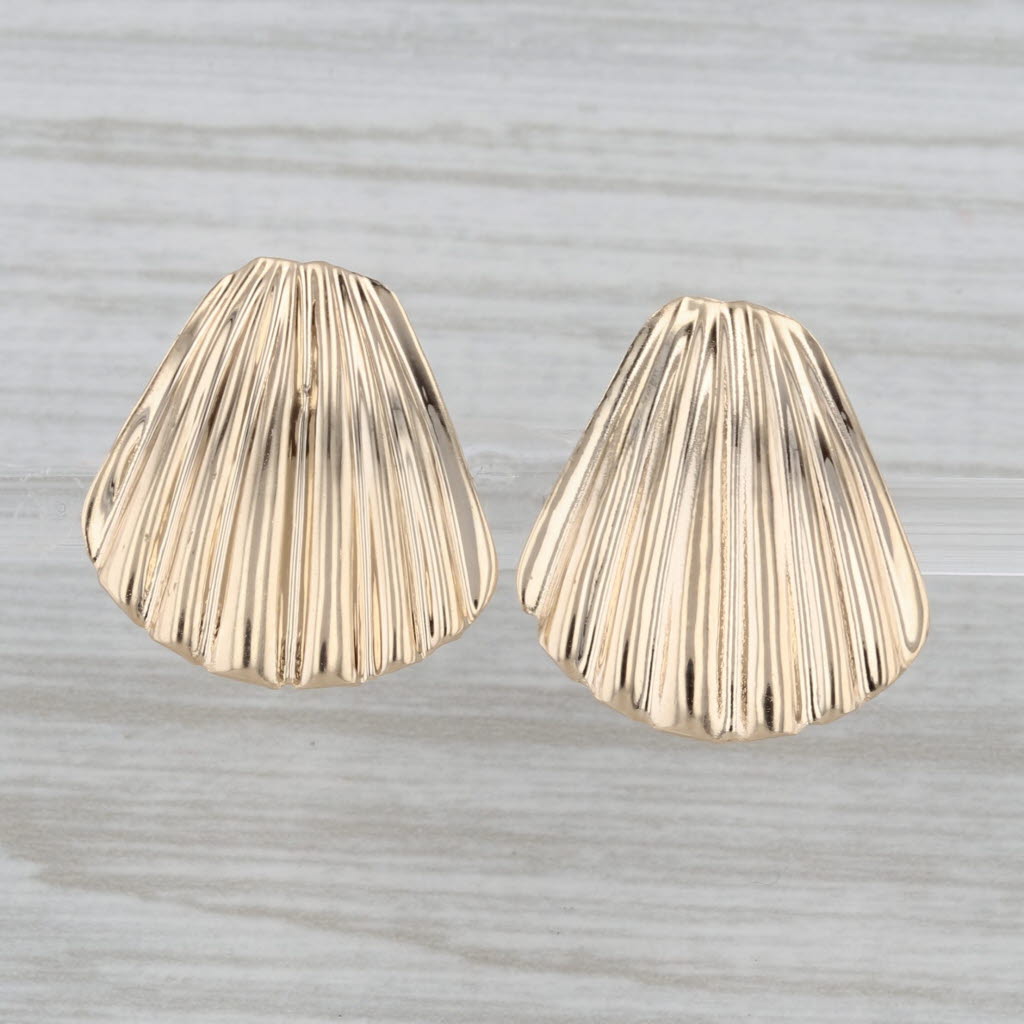 Shell Stud Earrings 14k Yellow Gold Nautical Studs