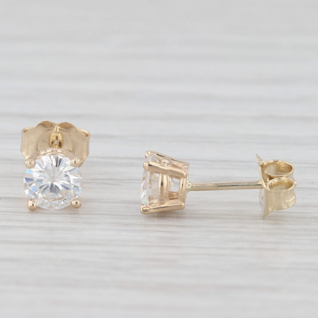 Light Gray 0.94ctw Moissanite Round Solitaire Stud Earrings 14k Yellow Gold