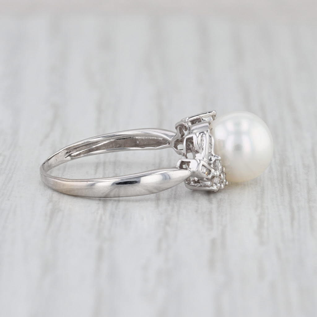Cultured Pearl 0.17ctw Diamond Ring 14k White Gold Size 7