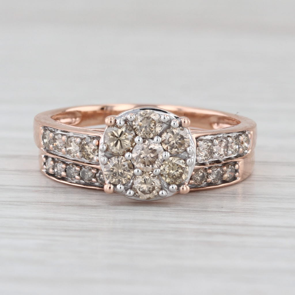 0.86ctw Champagne Diamond Engagement Ring Wedding Band Bridal Set 10k Rose Gold