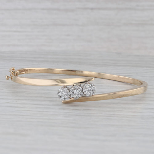 Gray 0.50ctw Diamond 3-Stone Bypass Bangle Bracelet 14k Yellow Gold 6.75"