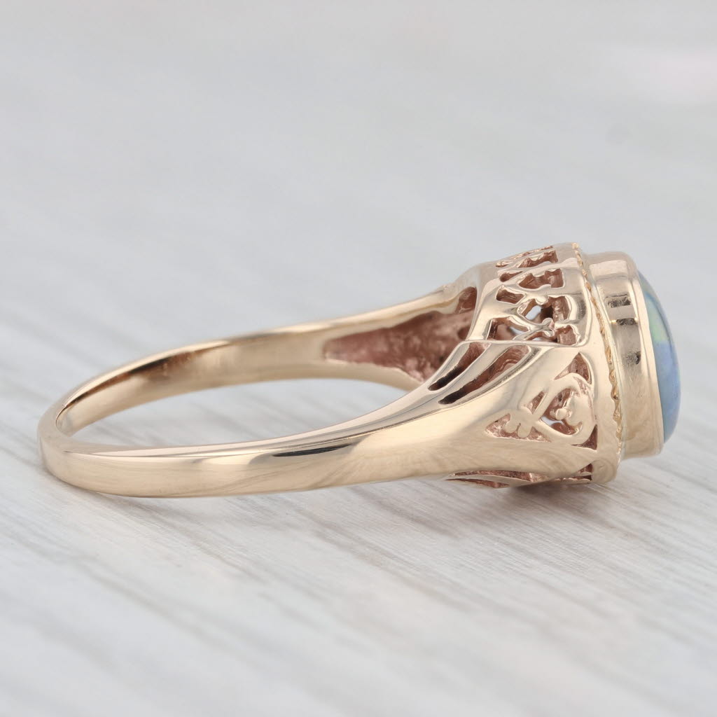 Light Gray Vintage Church & Co Colorful Opal Triplet Solitaire Ring 14k Yellow Gold Size 8