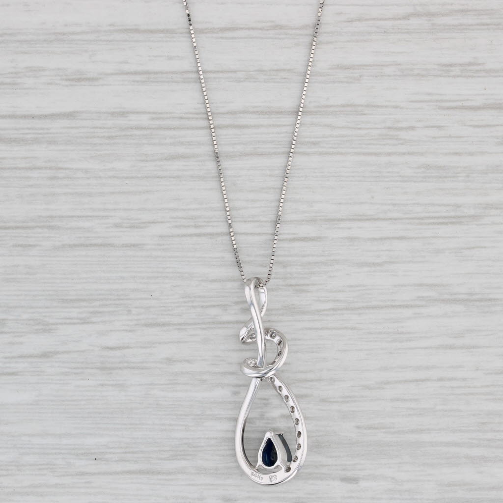 Light Gray 0.60ct Blue Sapphire Diamond Swirl Teardrop Pendant Necklace 14k Gold 17.75"