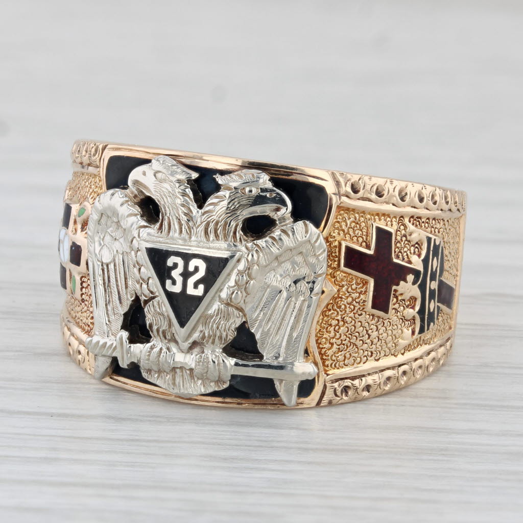 Light Gray Scottish Rite Eagle Ring 14k Gold 32nd Degree Rose Croix York Rite Size 12.5