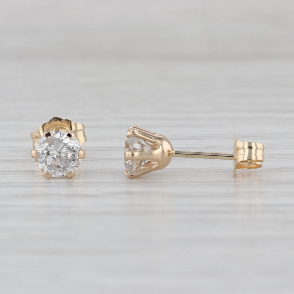 0.98ctw Diamond Stud Earrings 14k Yellow Gold Round Solitaire Studs