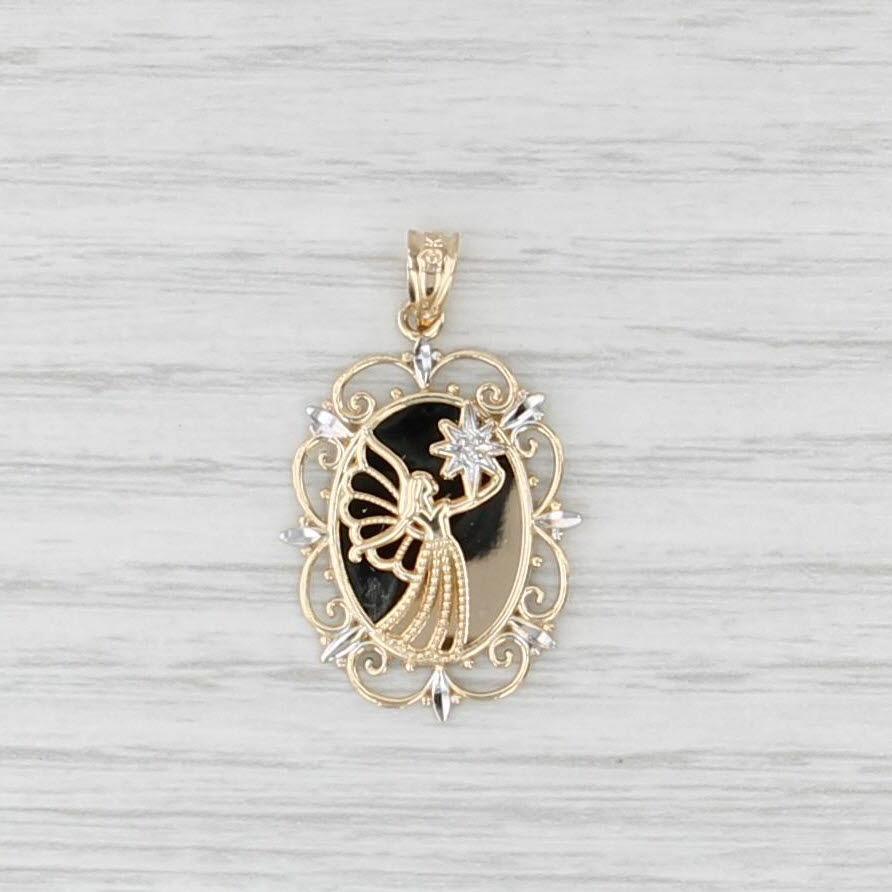 Guardian Angel Diamond Star Pendant 10k Yellow White Gold