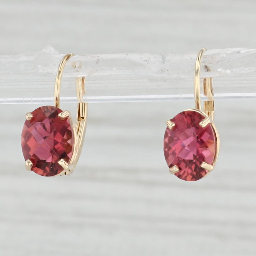 Light Gray 2.70ctw Oval Pink Tourmaline Drop Earrings 14k Yellow Gold Leverbacks