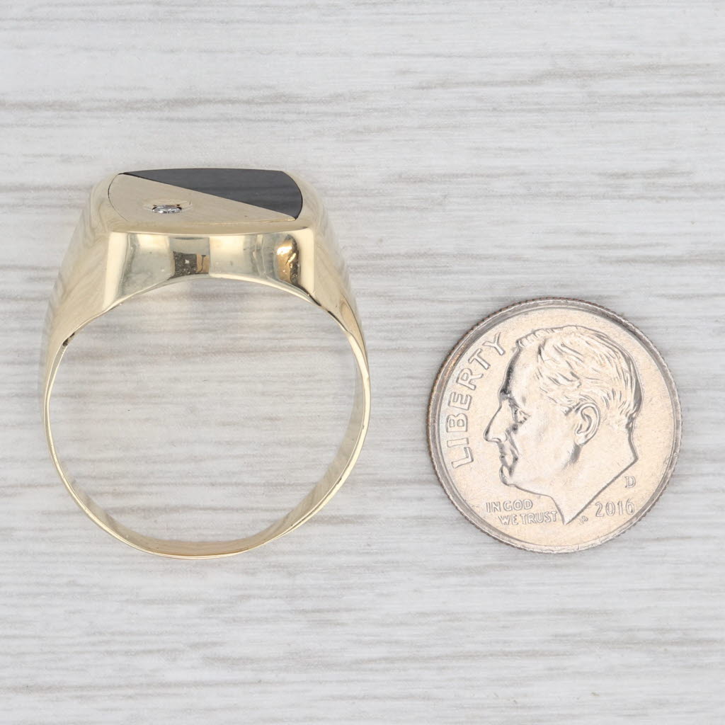 Light Gray Onyx Diamond Signet Ring 10k Yellow Gold Size 12.25 Vintage Men's