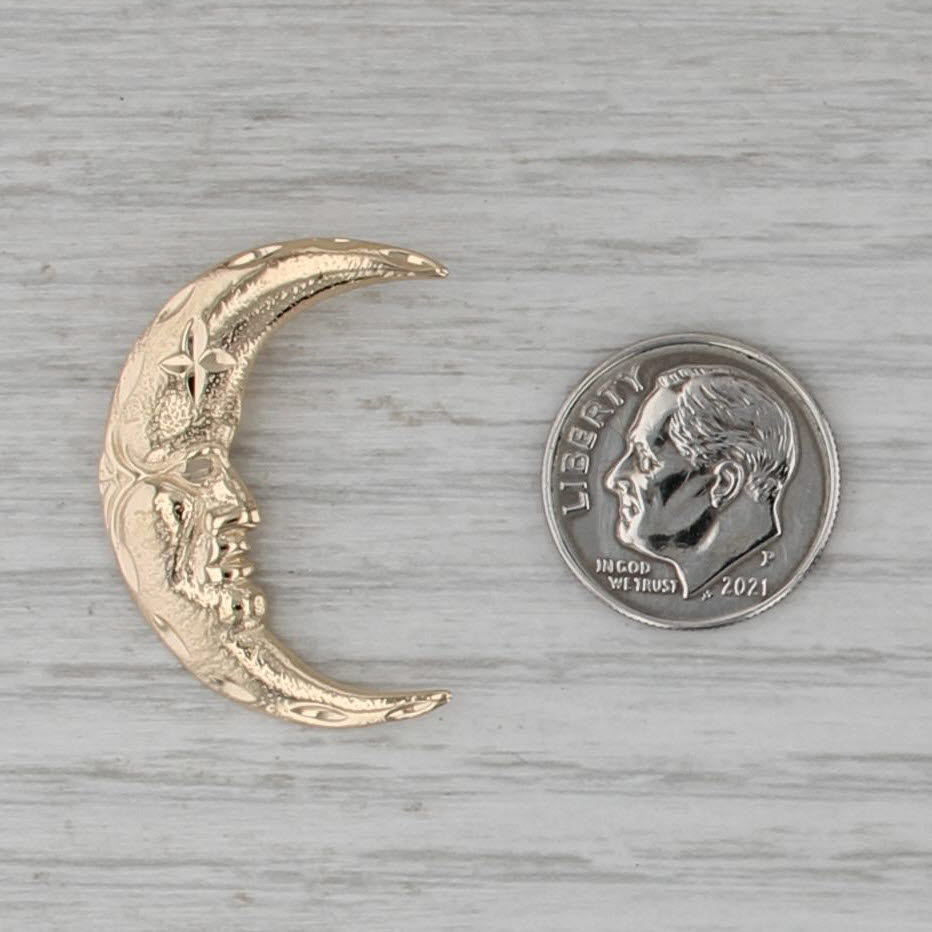 Crescent Moon with face Pendant 14k Yellow Gold Floating Drop