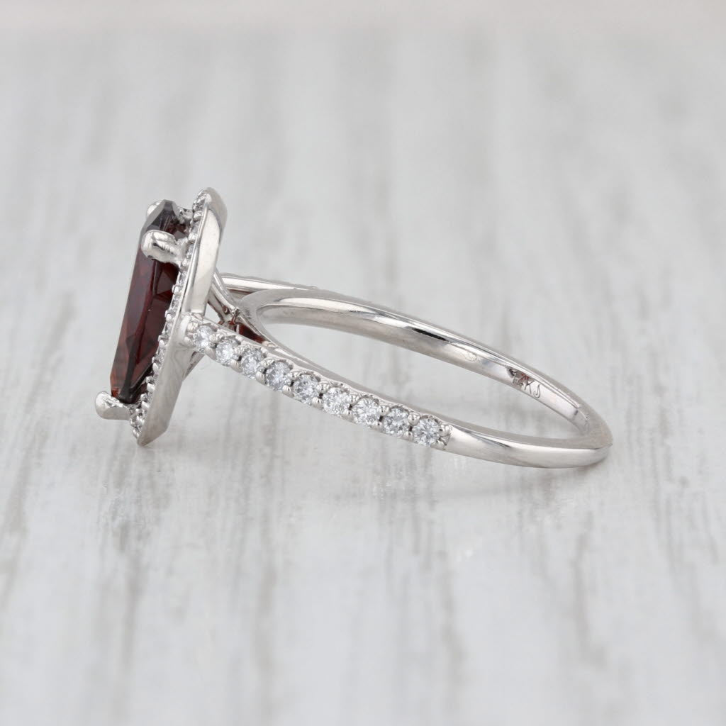 2.42ctw Pear Garnet Diamond Halo Ring 14k White Gold Size 6