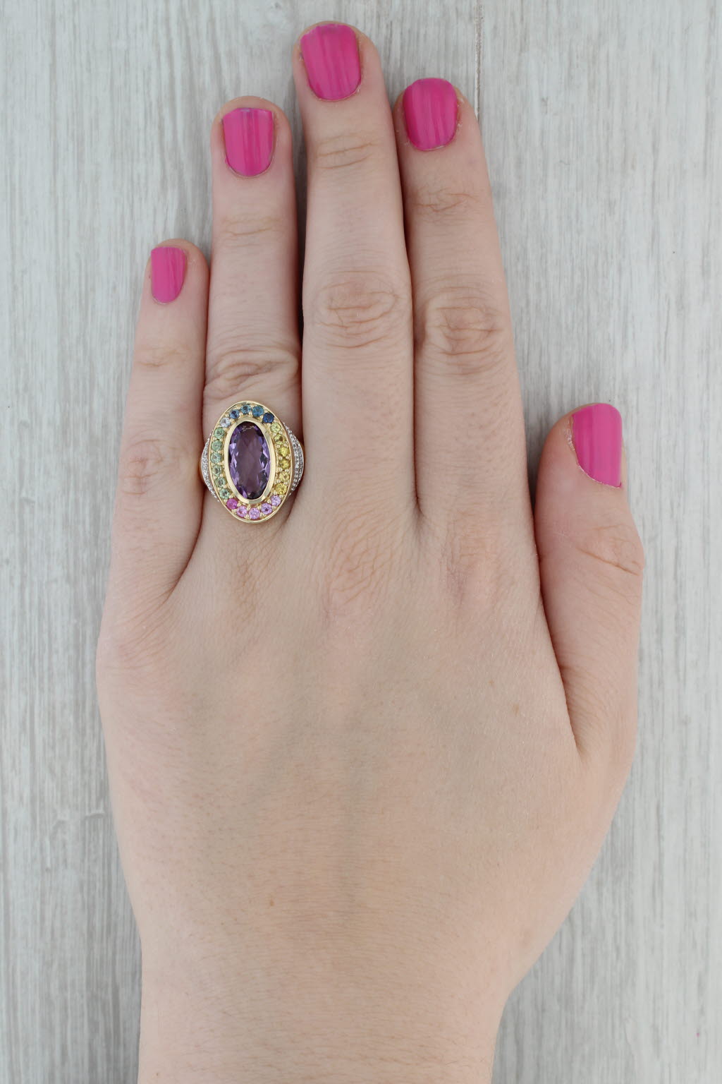 Dark Gray 4.50ctw Oval Amethyst Sapphire Halo Ring 14k Gold Size 7.25 Cocktail Diamond