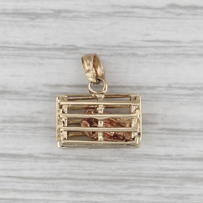 Lobster Crate Charm 14k Yellow Gold Nautical Souvenir 3D Figural Pendant