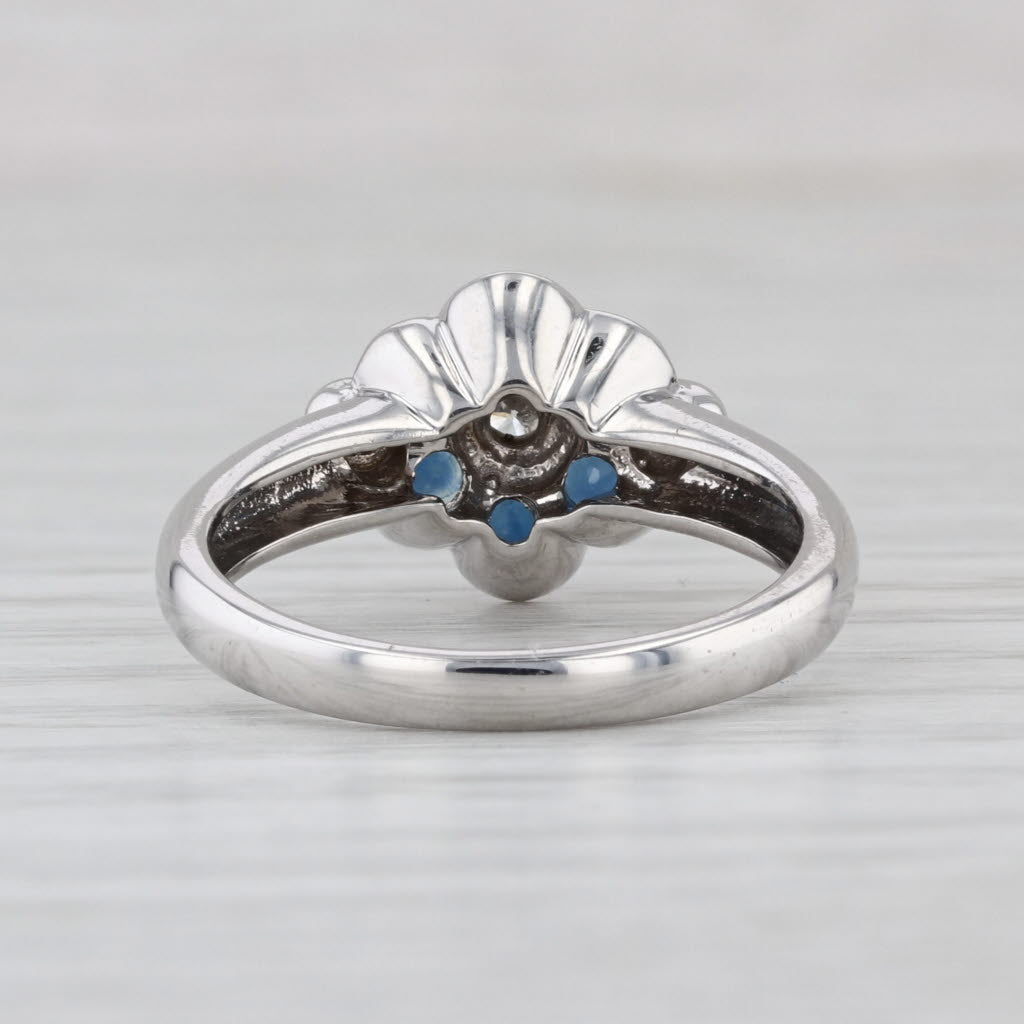 1ctw Blue Sapphire Diamond Flower Ring 14k White Gold Size 7