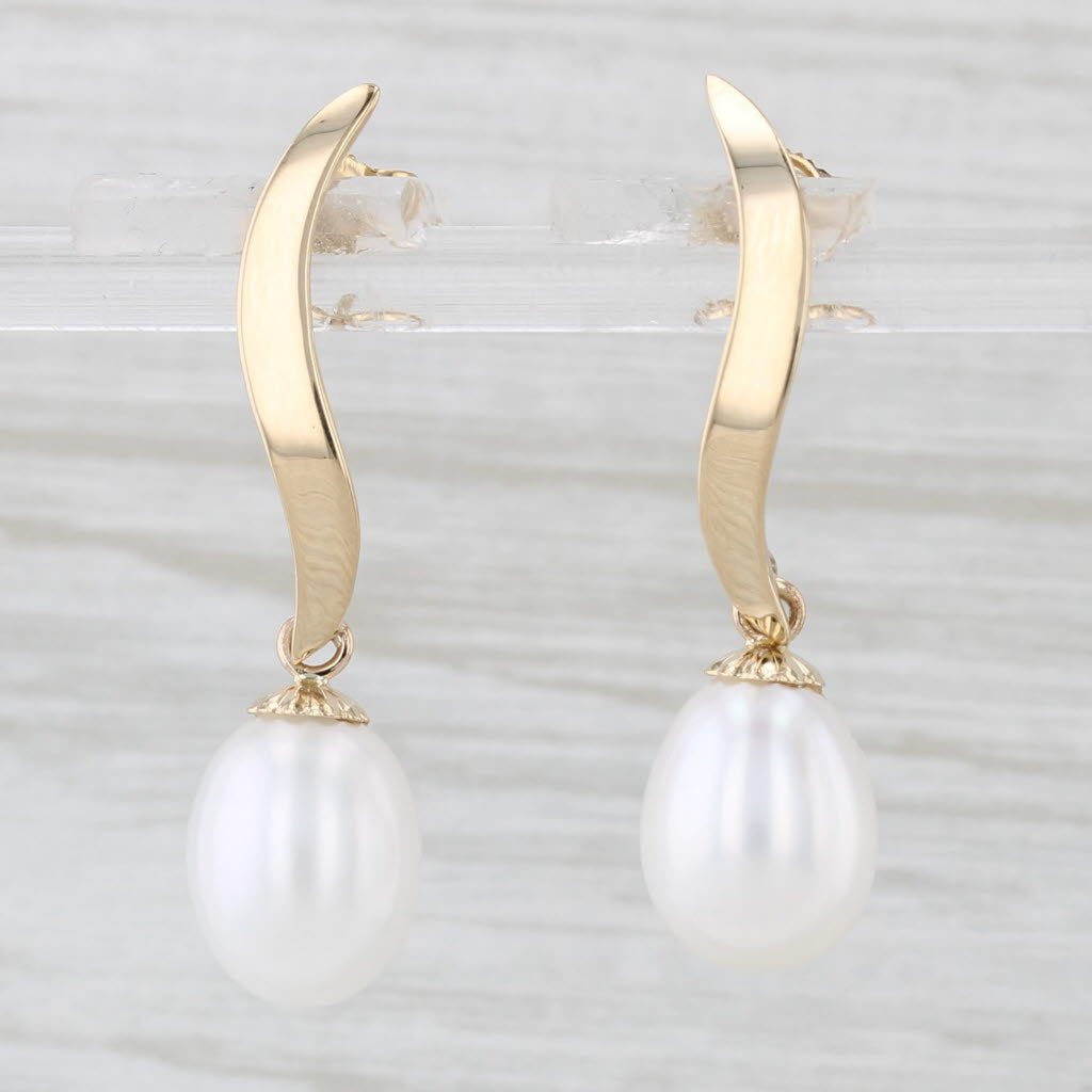 Light Gray Cultured Pearl Teardrop Dangle Earrings 14k Yellow Gold Stick Posts
