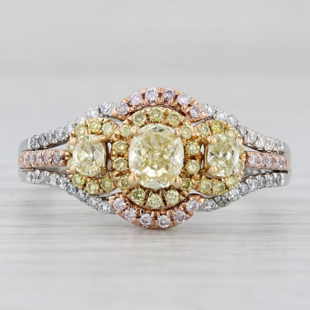 Light Gray 1.05ctw Yellow White Diamond Halo Ring 18k White Rose Gold Engagement Bridal