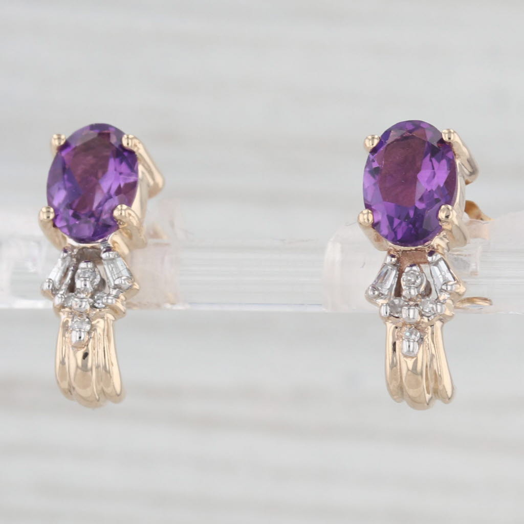 Light Gray 1.45ctw Amethyst Diamond J-Hook Earrings 10k Yellow Gold