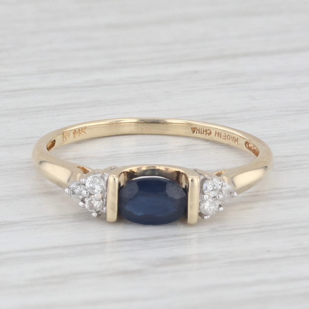 Light Gray 0.70ctw Blue Sapphire Diamond Ring 14k Yellow Gold Size 7 Stackable