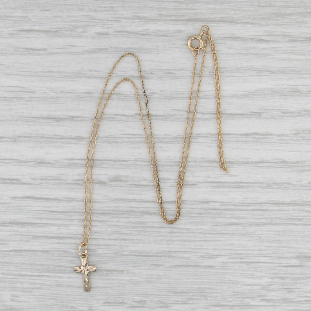 Small Cross Pendant Necklace 14k Yellow Gold 15.75" Rope Chain