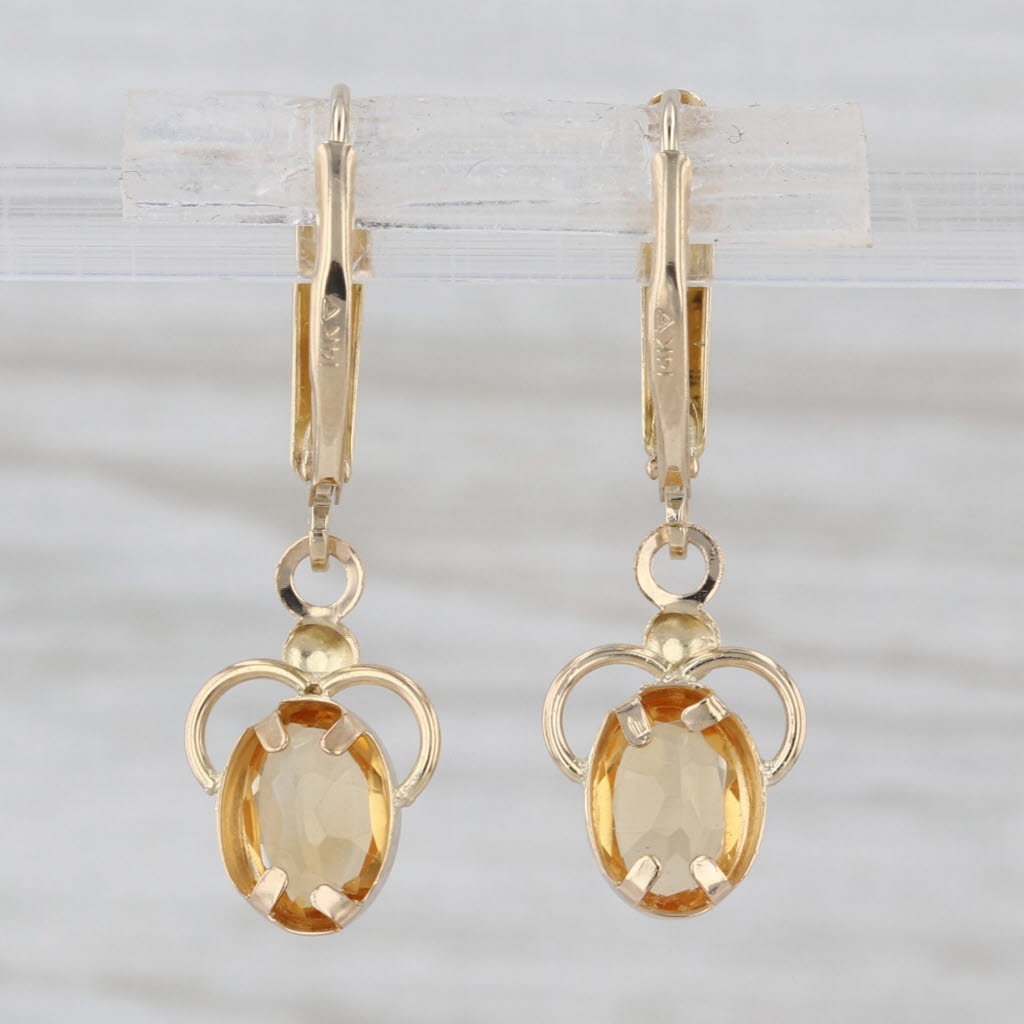 1.20ctw Citrine Dangle Earrings 14k Yellow Gold Solitaire Drops