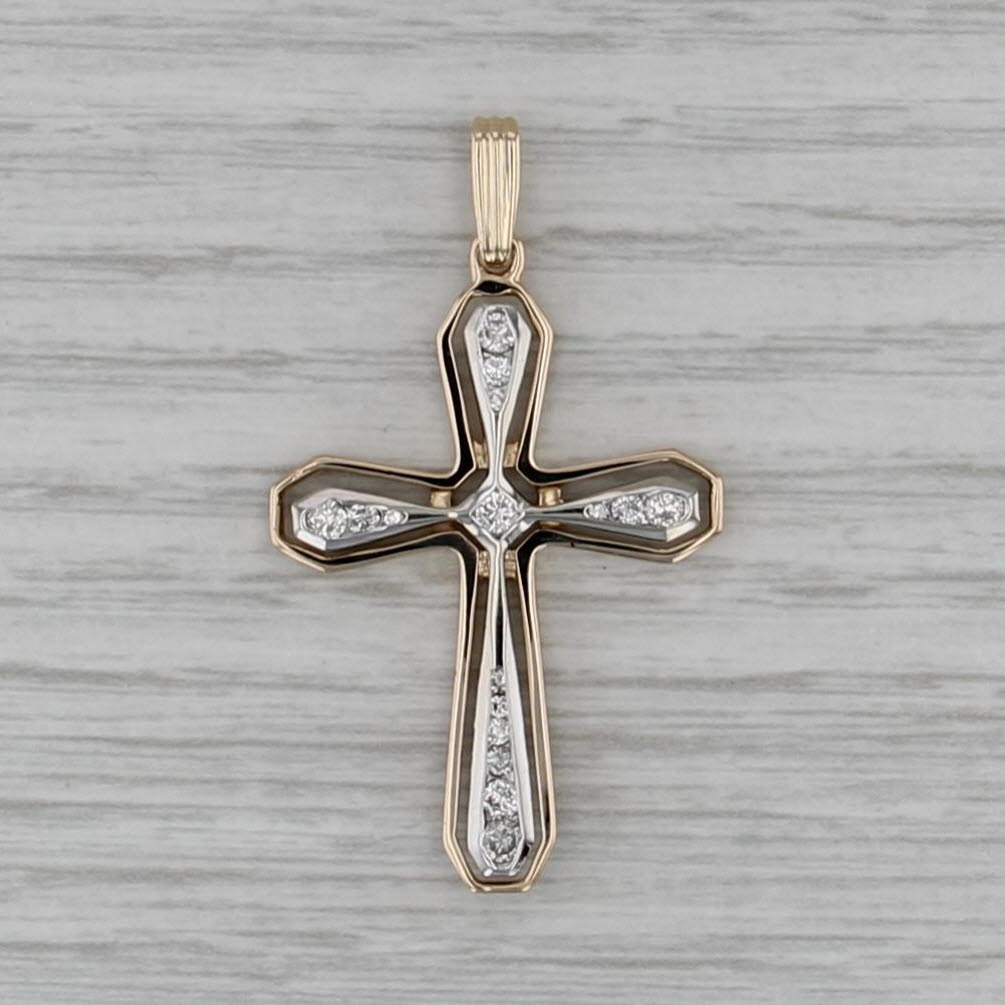 Vintage 0.34ctw Diamond Tapering Framed Cross Pendant 14k White Yellow Gold