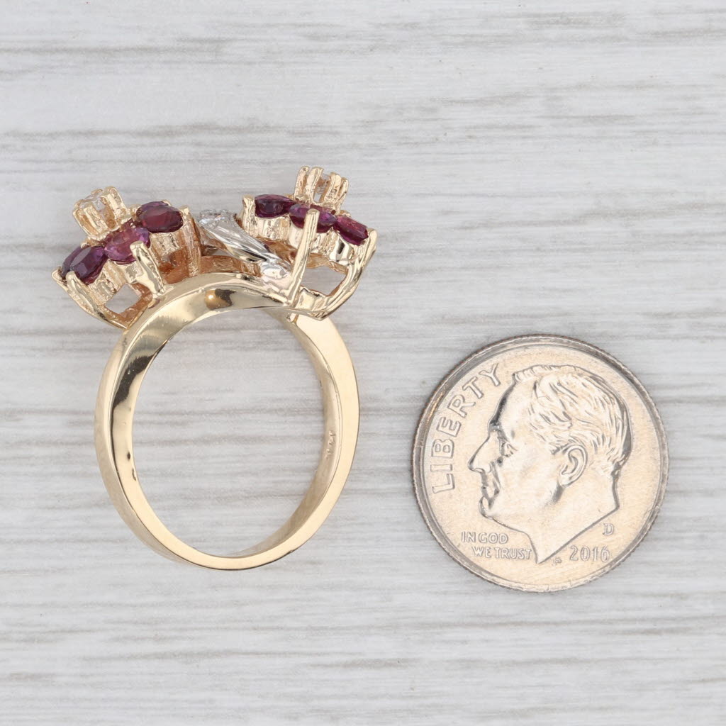 Light Gray 2.18ctw Ruby Diamond Flower Bypass Ring 14k Yellow Gold Size 6.25