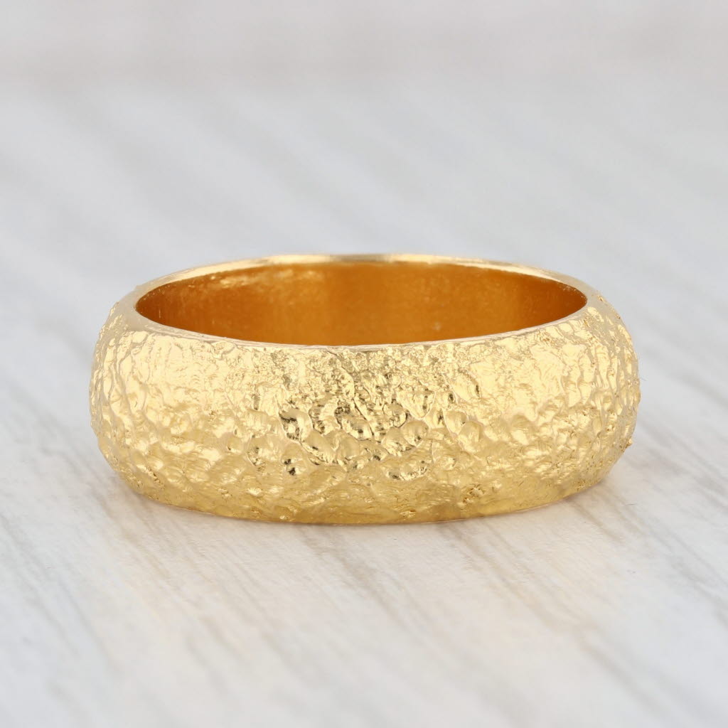 Light Gray Custom Textured Band 9999 Fine Yellow Gold Size 8.5 Stackable Wedding Ring