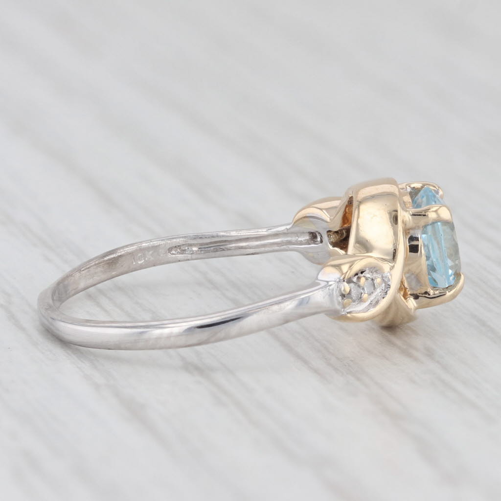 Light Gray 1ct Round Blue Topaz Diamond Ring 10k Yellow White Gold Size 6.5