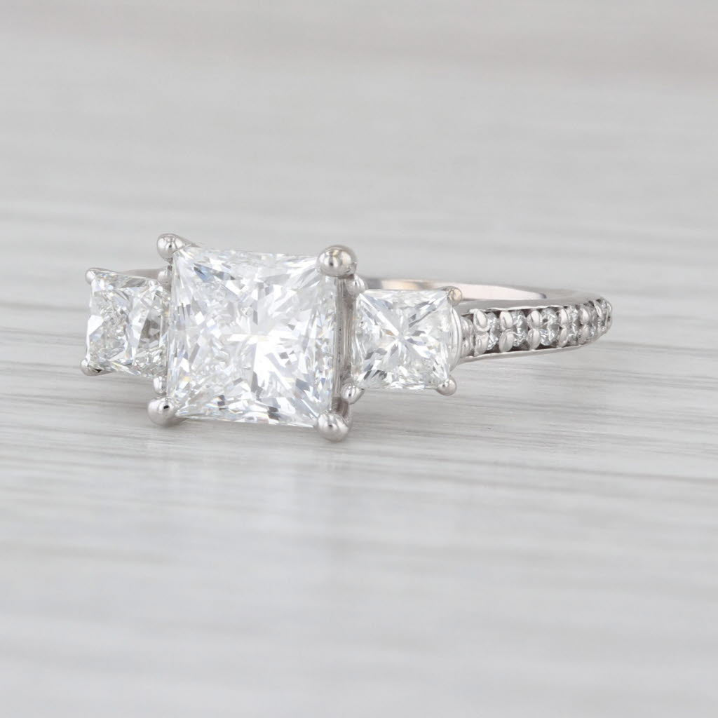 GIA 3.01ctw Princess Diamond 3-Stone Engagement Ring 14k White Gold Size 7.5