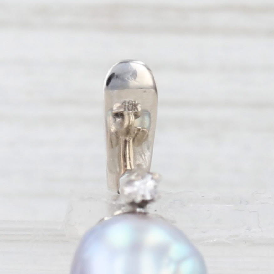 Light Gray Gray Cultured Pearl Diamond Drop Earrings 10k White Gold Snap Top Posts