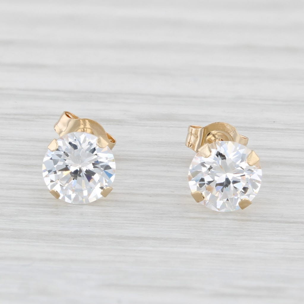 Light Gray 0.92ctw Cubic Zirconia Stud Earrings 14k Yellow Gold Round Solitaire Studs