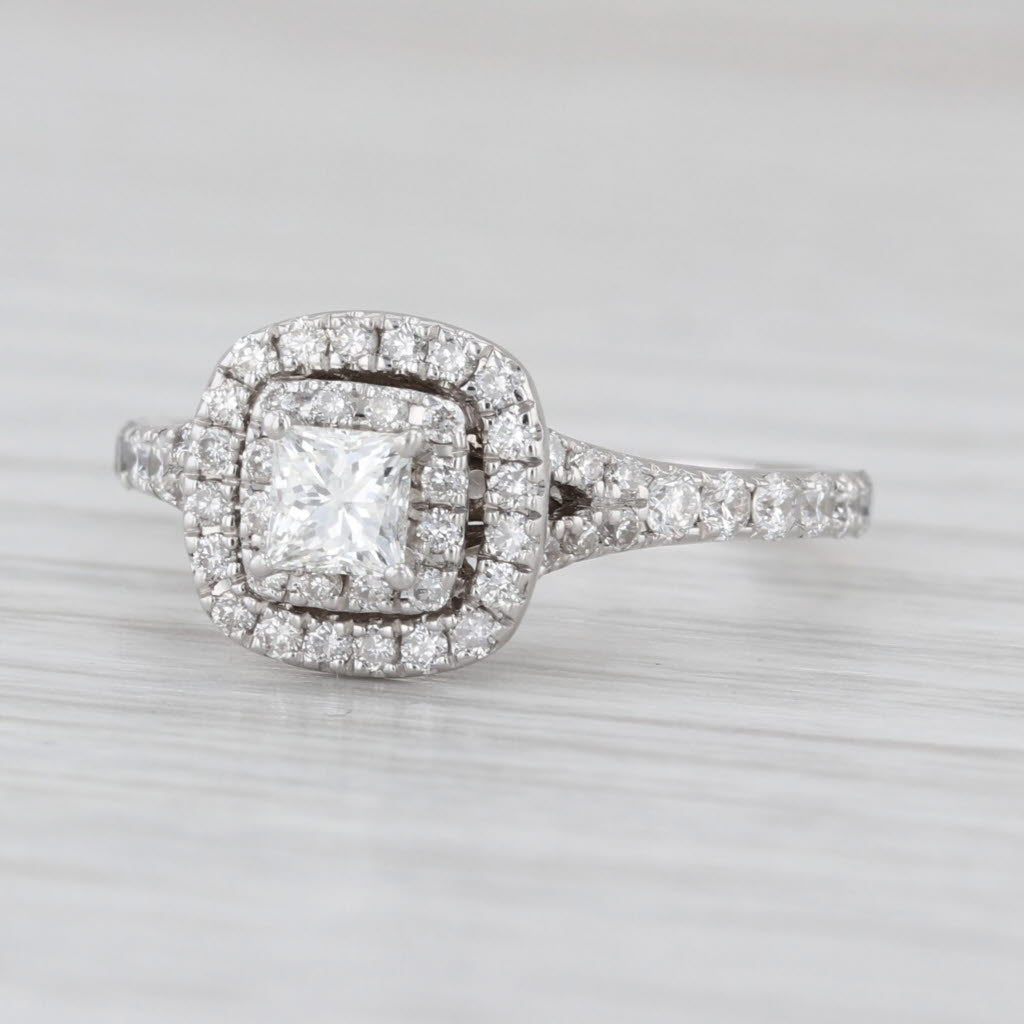 0.81ctw Round Diamond Halo Engagement Ring 14k White Gold Sz 6.25 Cathedral Band