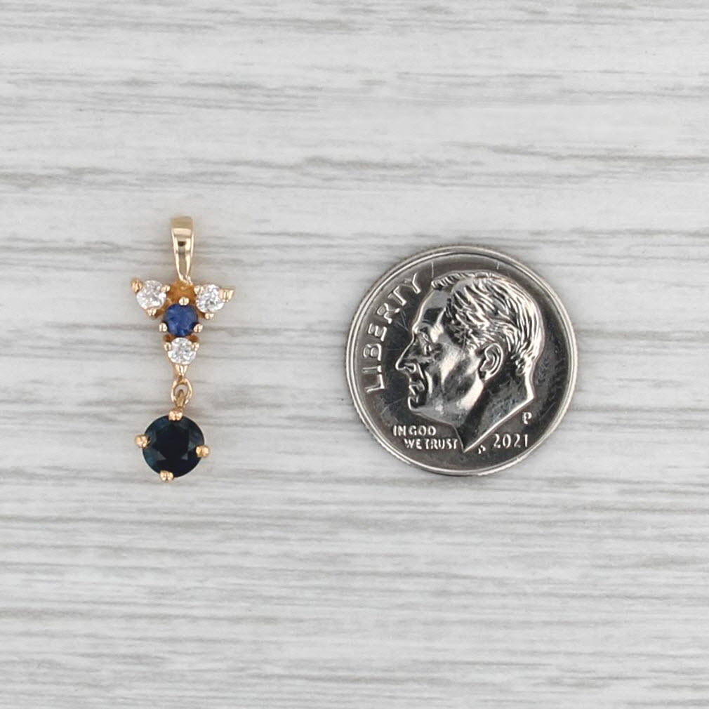 0.50ctw Blue Sapphire Diamond Small Drop Pendant 14k Yellow Gold