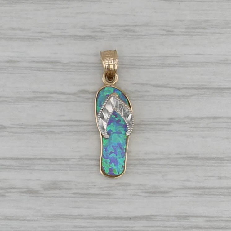 Lab Created Opal Flip Flop Pendant 14k White Yellow Gold
