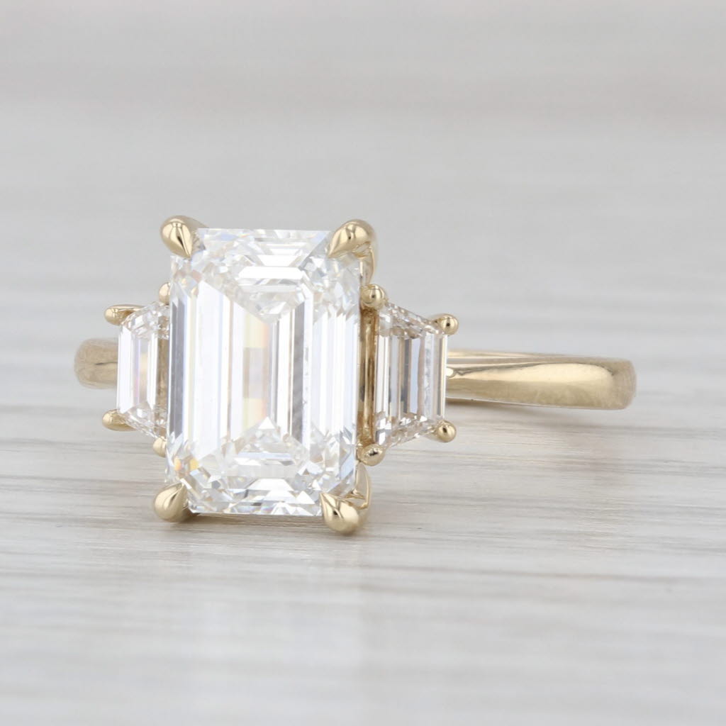 New IGI 3.54ctw Emerald Cut Lab Grown Diamond Engagement Ring 14k Yellow Gold
