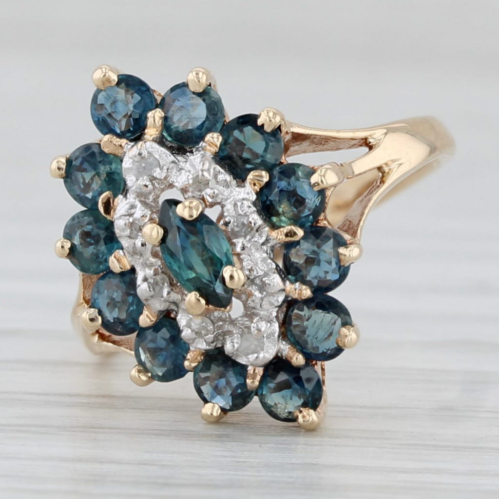 Light Gray 1.23ctw Blue Sapphire Diamond Ring 10k Yellow Gold Size 4