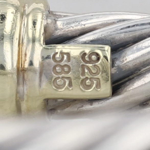 6.5" Cable Bangle Bracelet Sterling Silver 14k Gold Hook Clasp 7.3mm