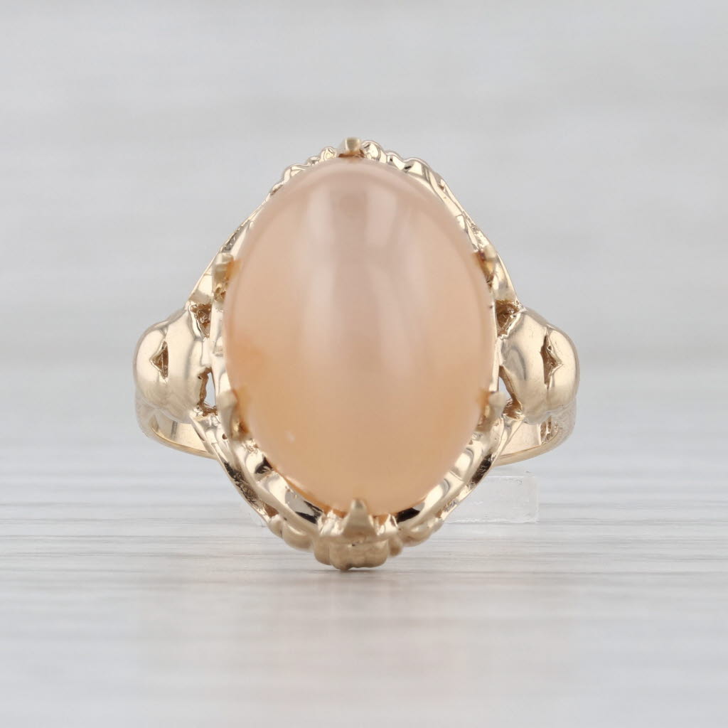 Peach Cat's Eye Moonstone Ring 10k Yellow Gold Size 9 Oval Cabochon