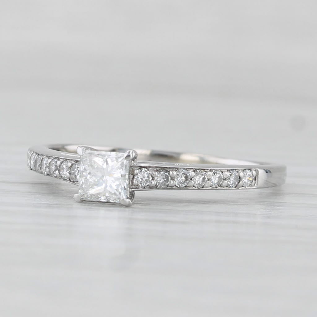 Light Gray 0.48ctw Princess Diamond Engagement Ring 18k White Gold Size 7.5