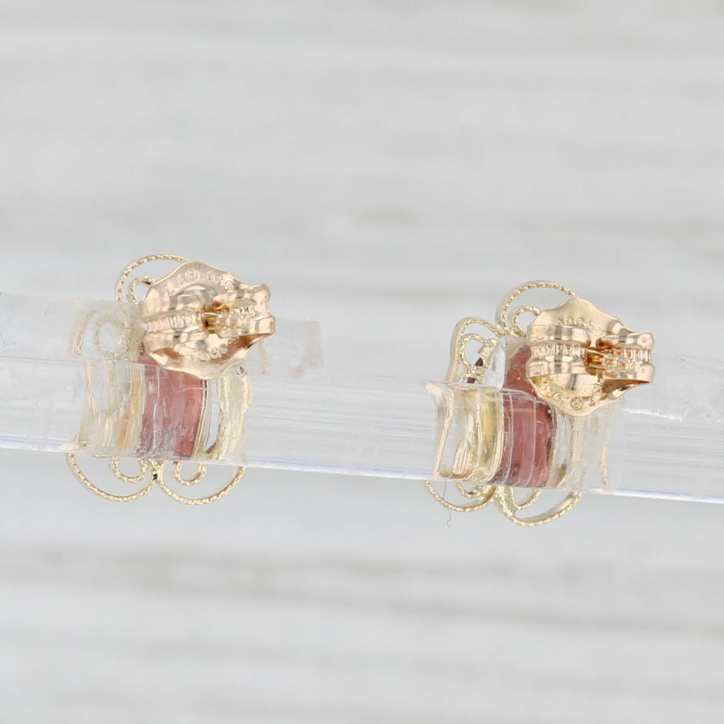 Light Gray 0.77ctw Garnet Stud Earrings 14k Yellow Gold Filigree Oval Solitaires