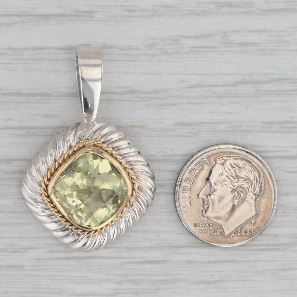 Gray 7.30ct Lemon Quartz Pendant Sterling Silver 18k Gold Statement