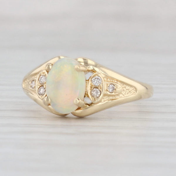 Light Gray Opal Diamond Ring 14k Yellow Gold Size 6.75 Oval Cabochon Solitaire
