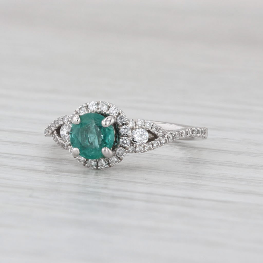 0.63ctw S Kashi Emerald Diamond Halo Ring 14k White Gold Size 3.5 Engagement