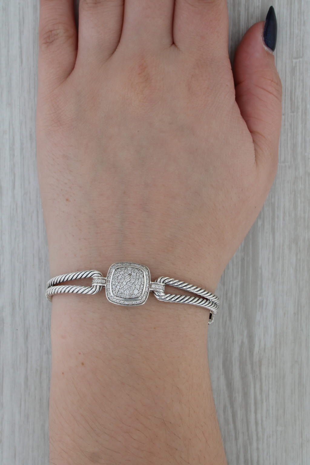 David Yurman 0.70ctw Diamond Albio Cable Bangle Bracelet Sterling Silver 6.5"