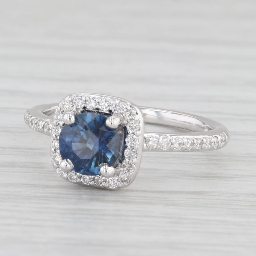 Light Gray 1.50ctw Blue Sapphire Diamond Halo Ring 14k White Gold Size 7 Engagement