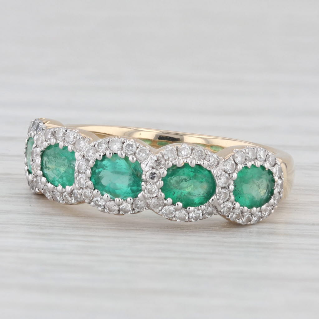 Light Gray 1.85ctw Emerald Diamond Halos Ring 14k Yellow Gold Size 7