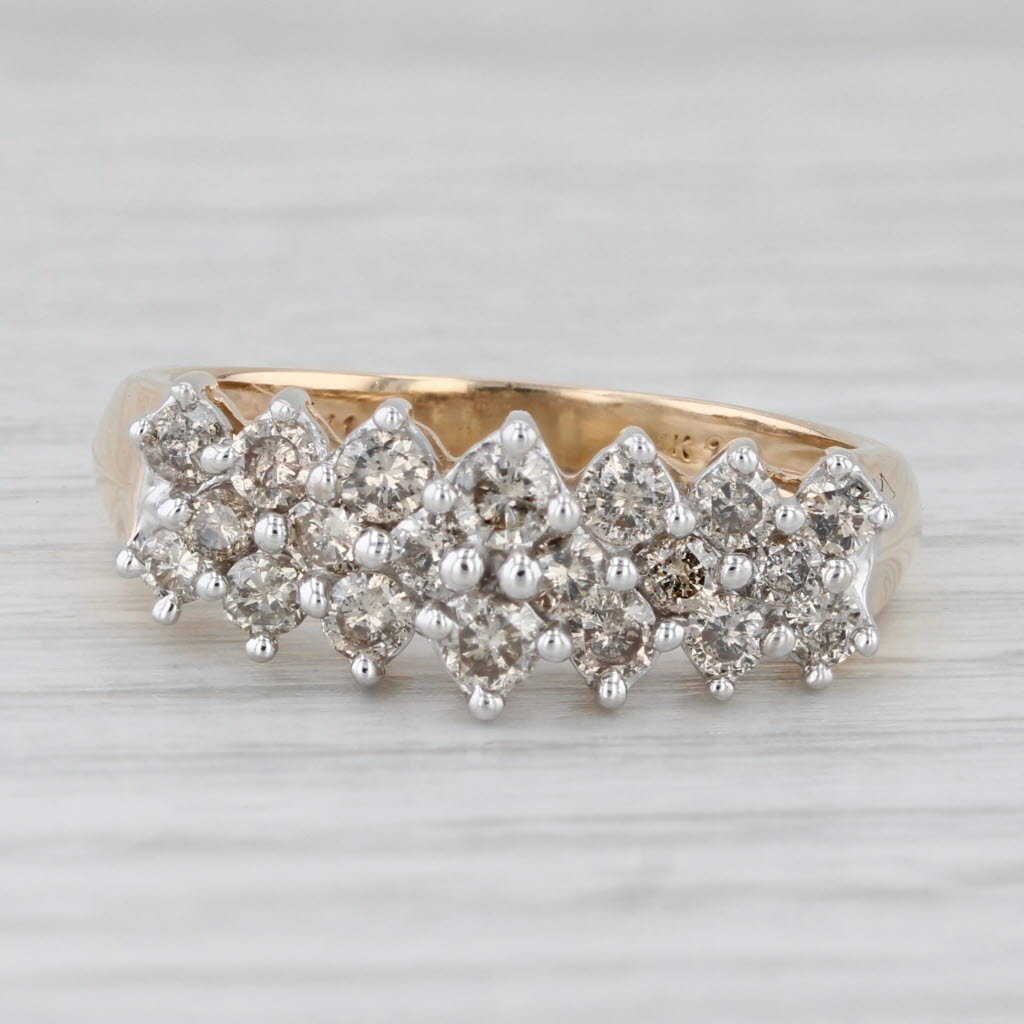 Light Gray 1ctw Diamond Clusters Ring 14k Yellow Gold Tiered Anniversary Band Size 8.5