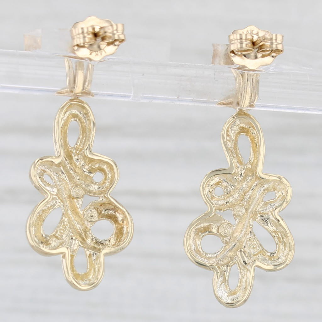 Light Gray Scroll Work Dangle Earrings 10k Yellow Gold Pierced Drops