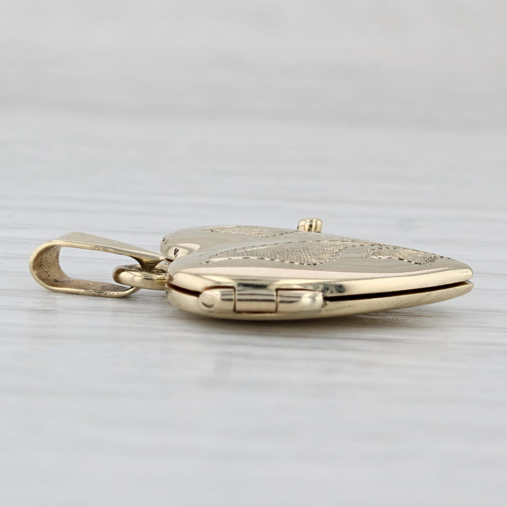Light Gray Flower Engraved Heart Locket Pendant 14k Yellow Gold Engravable
