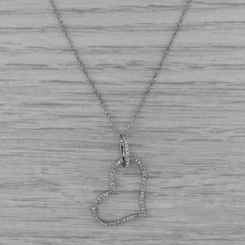 0.20ctw Diamond Openheart Pendant 14k White Gold 18" Rope Chain