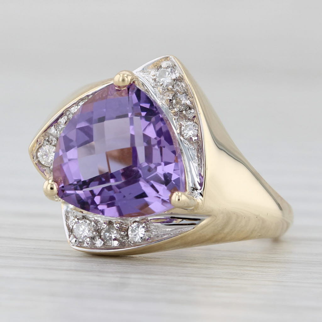 Light Gray 3.65ctw Amethyst Diamond Ring 14k Yellow Gold Size 6.25 Cocktail